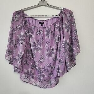 Lane Bryant Off the Shoulder 18/20 Floral Peasant Top Purple Flowy Boho Paisley